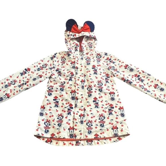 Disney Other - Disney Minnie Mouse Girls Lightweight Hooded Rain Jacket Backpack 7/8